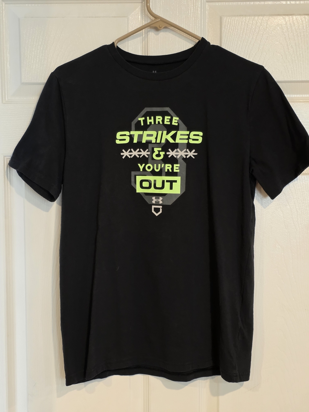 Boy's Under Armour Black Tee with Neon Green Graphic -"Three Strikes You're Out"